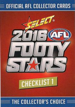 2016 Select Footy Stars #1 Checklist 1 Front